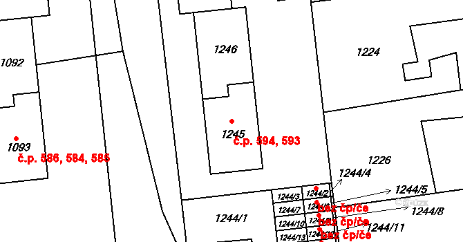Sedlčany 593,594 na parcele st. 1245 v KÚ Sedlčany, Katastrální mapa