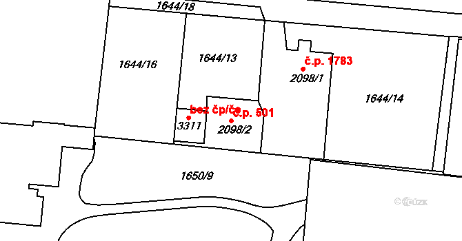 Dvůr Králové nad Labem 501 na parcele st. 2098/2 v KÚ Dvůr Králové nad Labem, Katastrální mapa