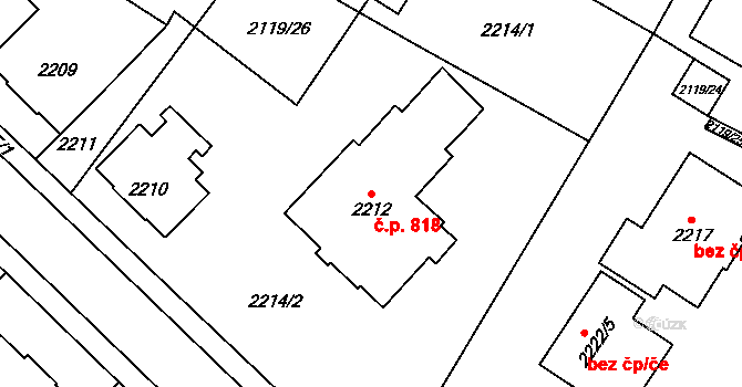 Chomutov 818 na parcele st. 2212 v KÚ Chomutov I, Katastrální mapa