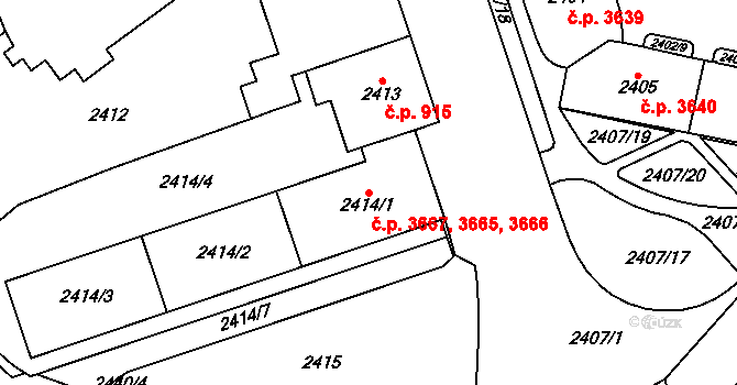 Chomutov 3665,3666,3667 na parcele st. 2414/1 v KÚ Chomutov I, Katastrální mapa