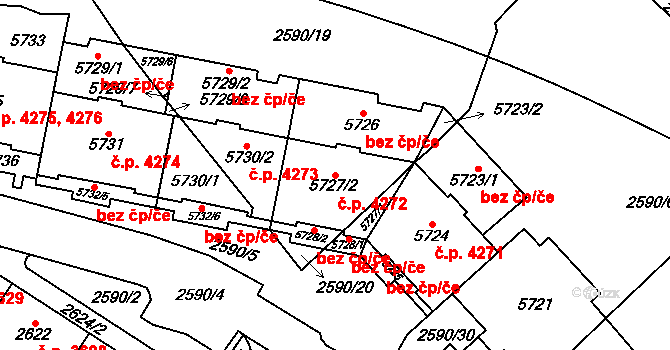 Chomutov 4272 na parcele st. 5727/1 v KÚ Chomutov I, Katastrální mapa