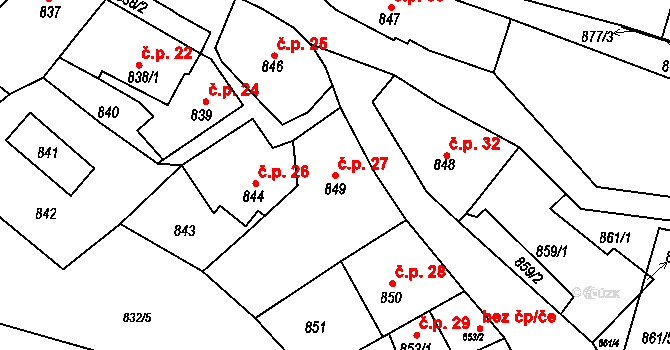 Teplické Předměstí 27, Bílina na parcele st. 849 v KÚ Bílina, Katastrální mapa