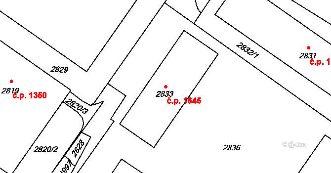 Vsetín 1645 na parcele st. 2833 v KÚ Vsetín, Katastrální mapa
