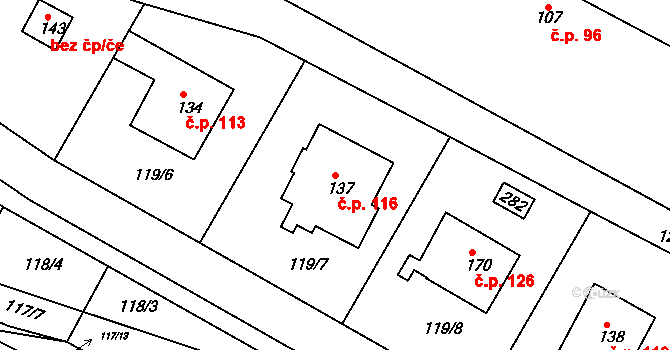Radovesnice I 116 na parcele st. 137 v KÚ Radovesnice I, Katastrální mapa