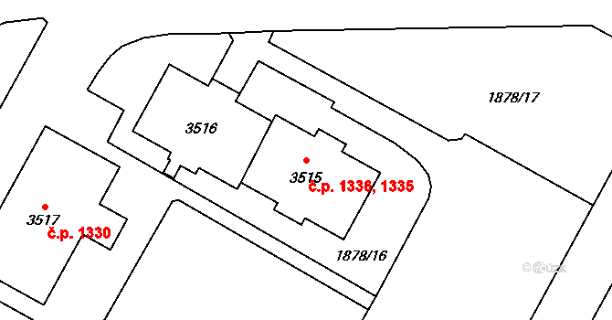 Bolevec 1335,1336, Plzeň na parcele st. 3516 v KÚ Bolevec, Katastrální mapa