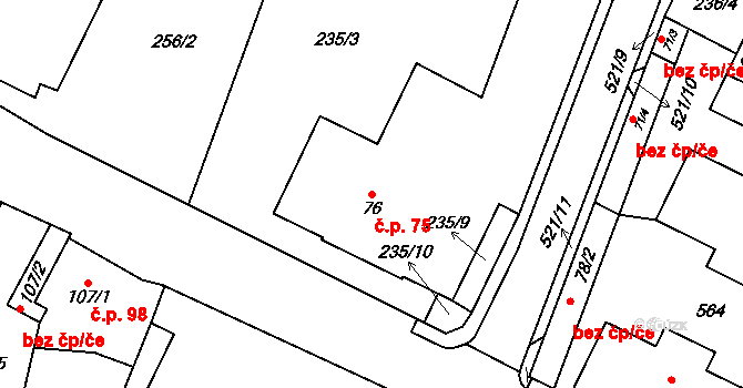 Kerhartice 75, Ústí nad Orlicí na parcele st. 76 v KÚ Kerhartice nad Orlicí, Katastrální mapa
