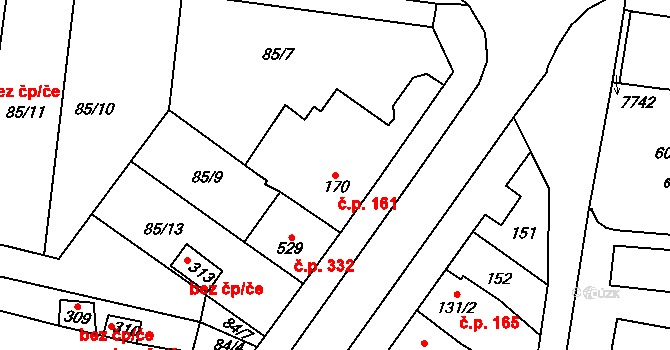 Krasice 161, Prostějov na parcele st. 170 v KÚ Krasice, Katastrální mapa