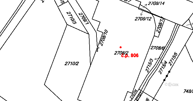Želechovice nad Dřevnicí 806 na parcele st. 2708/2 v KÚ Želechovice nad Dřevnicí, Katastrální mapa