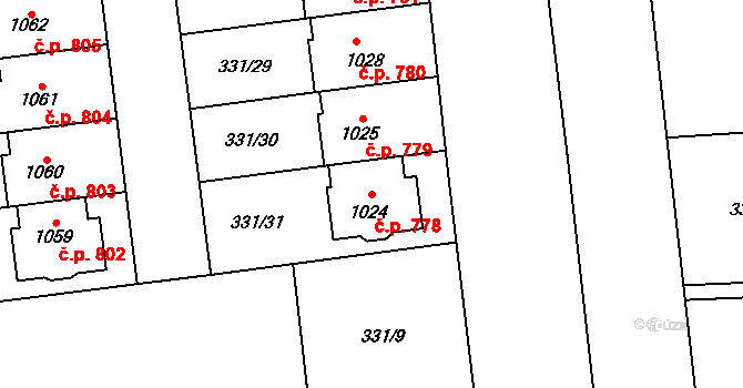 Golčův Jeníkov 778 na parcele st. 1024 v KÚ Golčův Jeníkov, Katastrální mapa