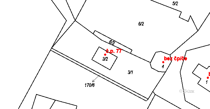 Rohenice 77 na parcele st. 3/2 v KÚ Rohenice, Katastrální mapa
