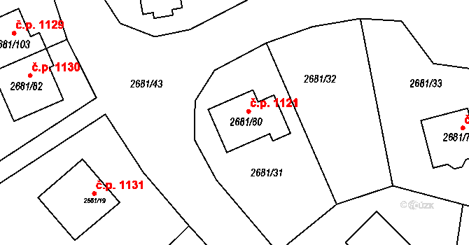 Bučovice 1121 na parcele st. 2681/80 v KÚ Bučovice, Katastrální mapa