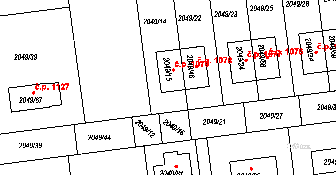 Třemošná 1079 na parcele st. 2049/15 v KÚ Třemošná, Katastrální mapa