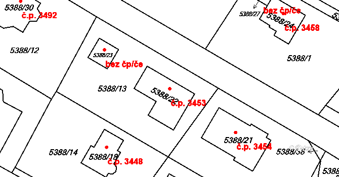 Frýdek 3453, Frýdek-Místek na parcele st. 5388/22 v KÚ Frýdek, Katastrální mapa