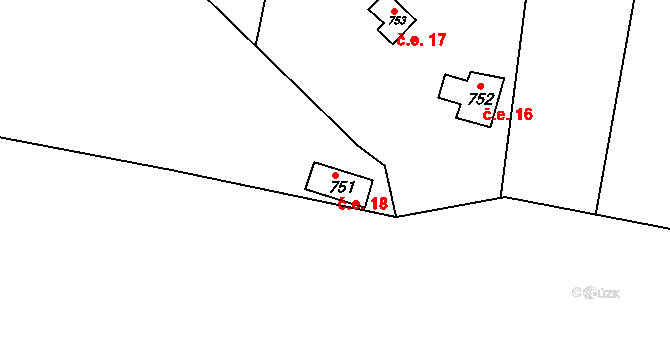 Zahrádka 18, Tábor na parcele st. 751 v KÚ Klokoty, Katastrální mapa