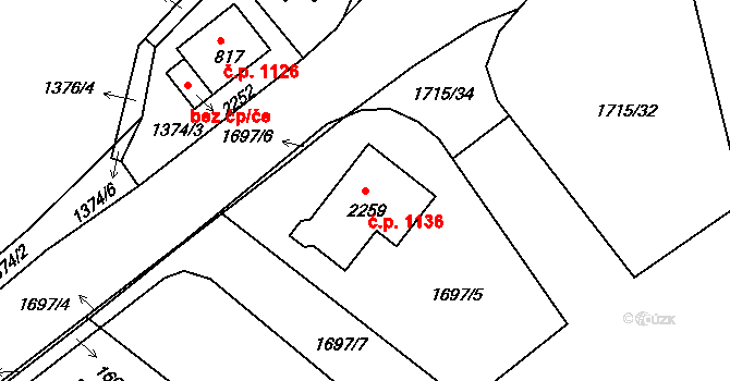 Pacov 1136 na parcele st. 2259 v KÚ Pacov, Katastrální mapa