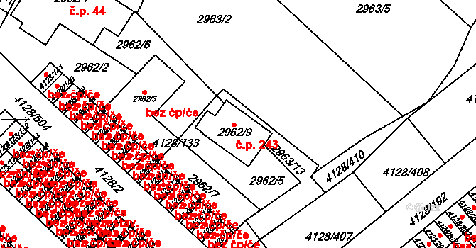 Karlov 243, Kutná Hora na parcele st. 2962/9 v KÚ Kutná Hora, Katastrální mapa