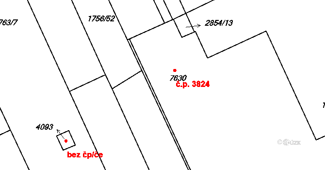 Hodonín 3824 na parcele st. 7630 v KÚ Hodonín, Katastrální mapa