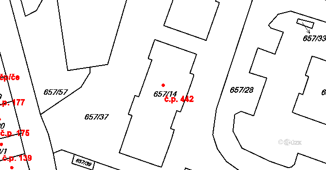 Pokratice 442, Litoměřice na parcele st. 657/14 v KÚ Pokratice, Katastrální mapa