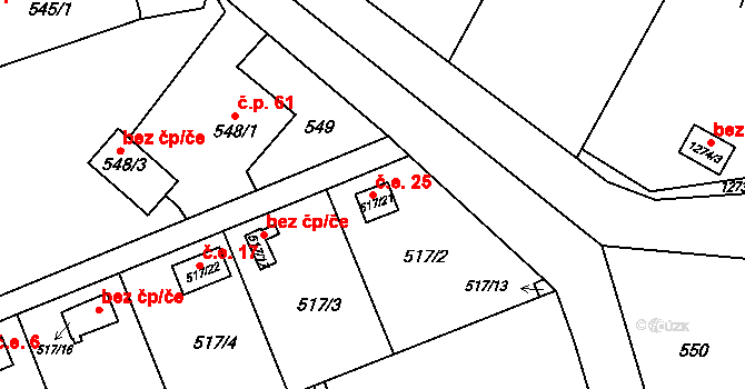 Pudlov 25, Bohumín na parcele st. 517/21 v KÚ Pudlov, Katastrální mapa