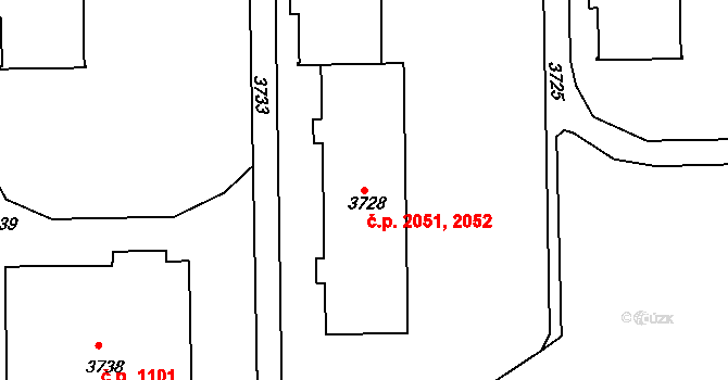 Žďár nad Sázavou 4 2051,2052, Žďár nad Sázavou na parcele st. 3728 v KÚ Město Žďár, Katastrální mapa