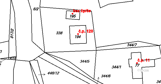 Lhota 120, Lísek na parcele st. 194 v KÚ Lhota u Lísku, Katastrální mapa