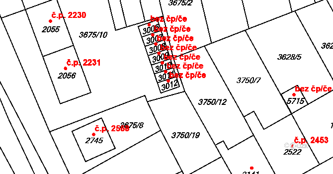 Břeclav 40771024 na parcele st. 3012 v KÚ Břeclav, Katastrální mapa