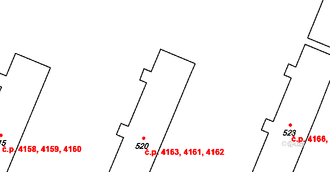 Příluky 4161,4162,4163, Zlín na parcele st. 520 v KÚ Příluky u Zlína, Katastrální mapa