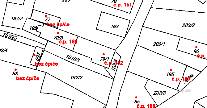 Mokré Lazce 152 na parcele st. 79/1 v KÚ Mokré Lazce, Katastrální mapa