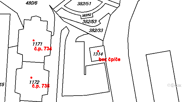 Svitavy 43768024 na parcele st. 1314 v KÚ Čtyřicet Lánů, Katastrální mapa