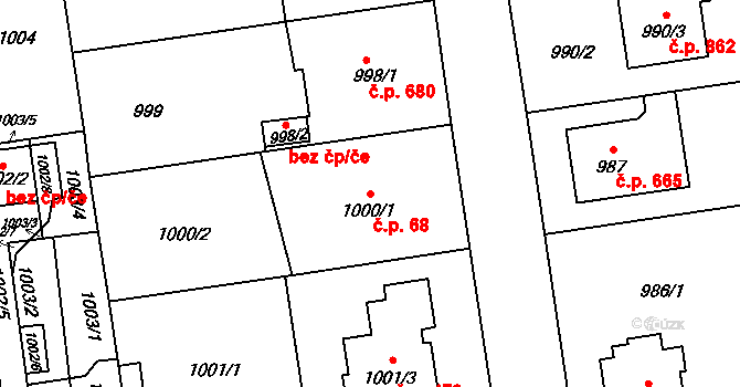 Kylešovice 68, Opava na parcele st. 1000/1 v KÚ Kylešovice, Katastrální mapa