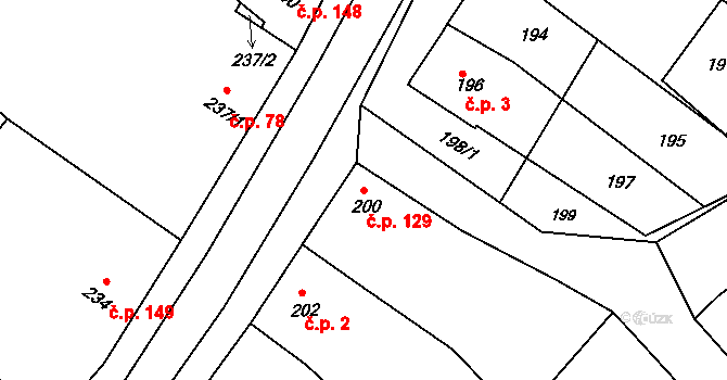 Kobeřice u Brna 129 na parcele st. 200 v KÚ Kobeřice u Brna, Katastrální mapa