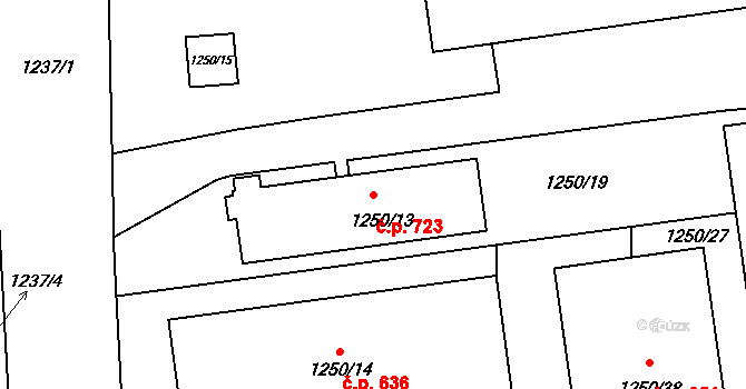 České Budějovice 4 723, České Budějovice na parcele st. 1250/13 v KÚ České Budějovice 4, Katastrální mapa