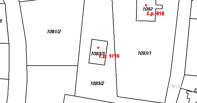 Liberec XXX-Vratislavice nad Nisou 1716, Liberec na parcele st. 1093/3 v KÚ Vratislavice nad Nisou, Katastrální mapa