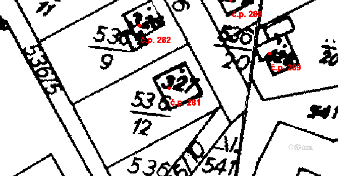 Hrochův Týnec 281 na parcele st. 327 v KÚ Hrochův Týnec, Katastrální mapa