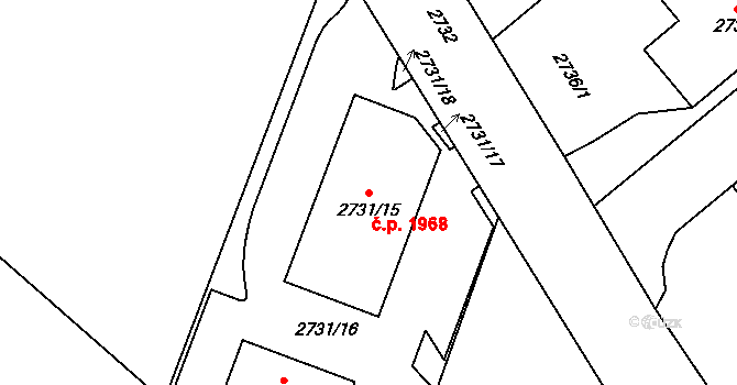 Kuřim 1968 na parcele st. 2731/15 v KÚ Kuřim, Katastrální mapa