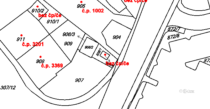 Chomutov 54269024 na parcele st. 906/4 v KÚ Chomutov I, Katastrální mapa