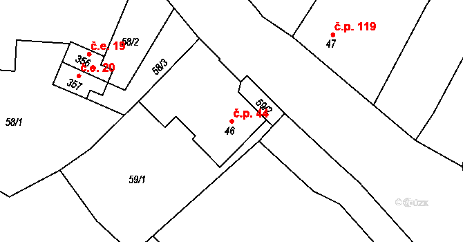 Čimelice 44 na parcele st. 46 v KÚ Čimelice, Katastrální mapa