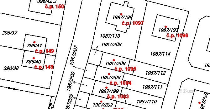 Nýřany 1095 na parcele st. 1987/209 v KÚ Nýřany, Katastrální mapa