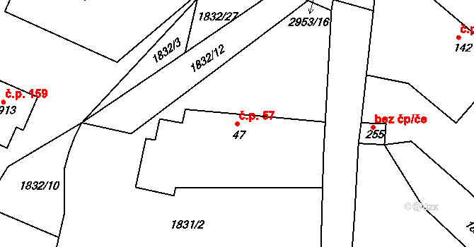 Horní Bělá 57 na parcele st. 47 v KÚ Horní Bělá, Katastrální mapa