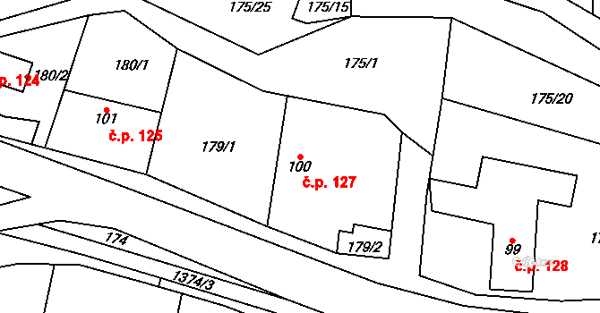 Čisovice 127 na parcele st. 100 v KÚ Čisovice, Katastrální mapa