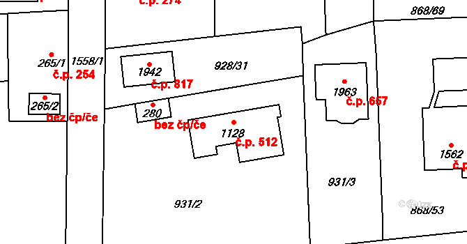 Holýšov 512 na parcele st. 1128 v KÚ Holýšov, Katastrální mapa