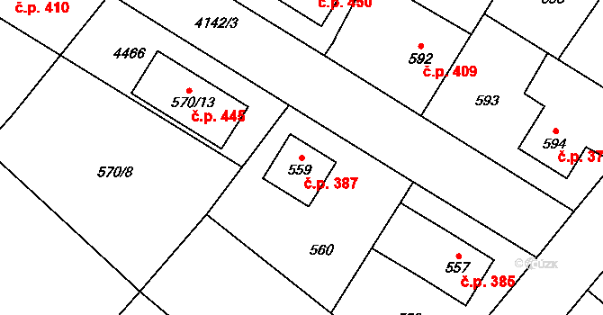 Jakubské Předměstí 387, Jaroměř na parcele st. 559 v KÚ Jaroměř, Katastrální mapa