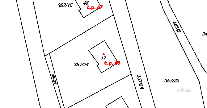 Chrančovice 46, Všeruby na parcele st. 47 v KÚ Chrančovice, Katastrální mapa