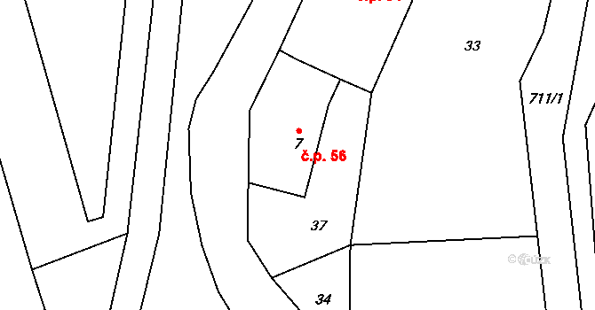 Řešetova Lhota 56, Studnice na parcele st. 7 v KÚ Řešetova Lhota, Katastrální mapa