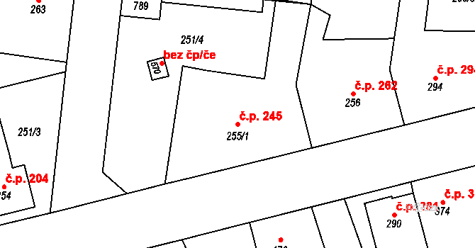 Rosice 245, Pardubice na parcele st. 255/1 v KÚ Rosice nad Labem, Katastrální mapa