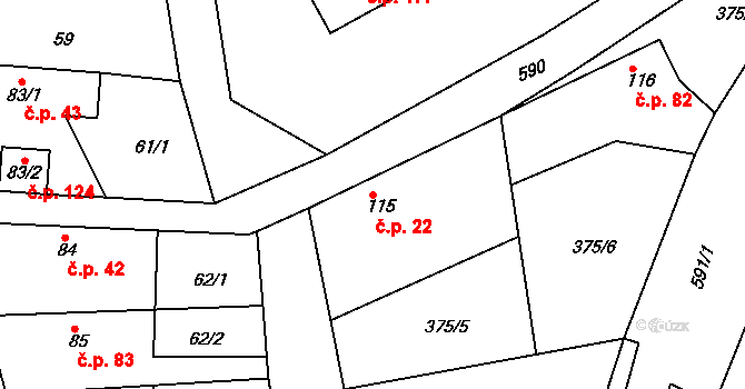 Zdechovice 22 na parcele st. 115 v KÚ Zdechovice, Katastrální mapa