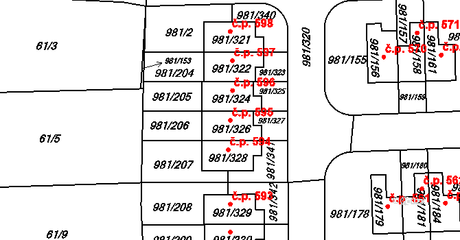 Písnice 595, Praha na parcele st. 981/326 v KÚ Písnice, Katastrální mapa