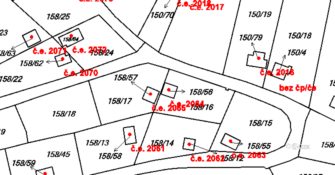 Domanínek 2064, Bystřice nad Pernštejnem na parcele st. 158/56 v KÚ Domanínek, Katastrální mapa