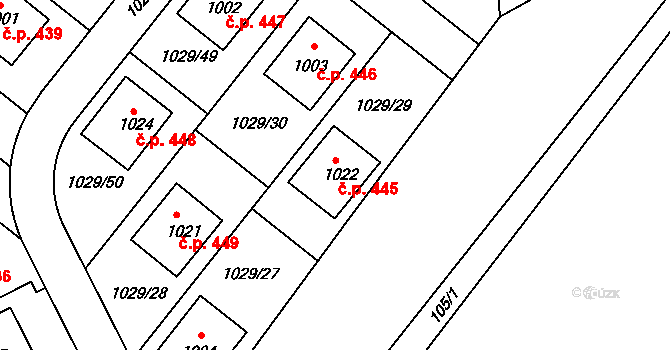Údlice 445 na parcele st. 1022 v KÚ Údlice, Katastrální mapa