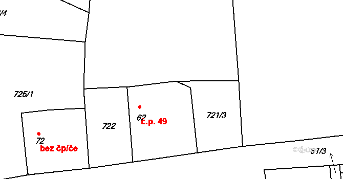Světlický Dvůr 49, Humpolec na parcele st. 62 v KÚ Světlice, Katastrální mapa